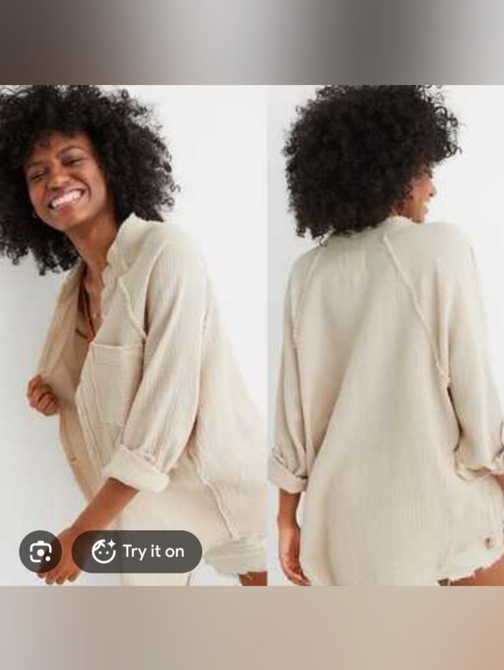 Aerie Relaxed Cream Cotton Gauze Button-Front Top M